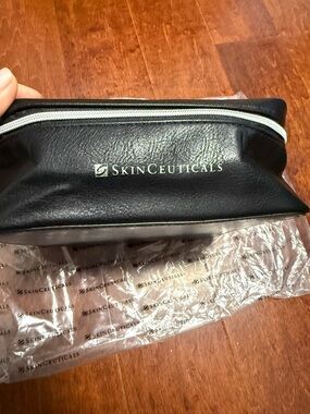 SkinCeuticals Black Faux-Leather Travel Dopp Kit with White Zip Accent